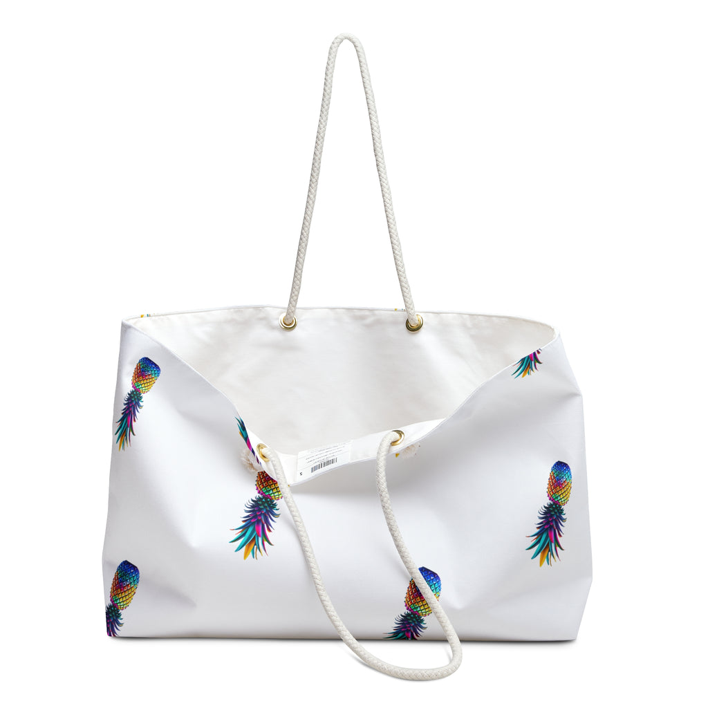 Colorful Pineapple Weekender Bag - Travel Tote for Summer Getaways (White)