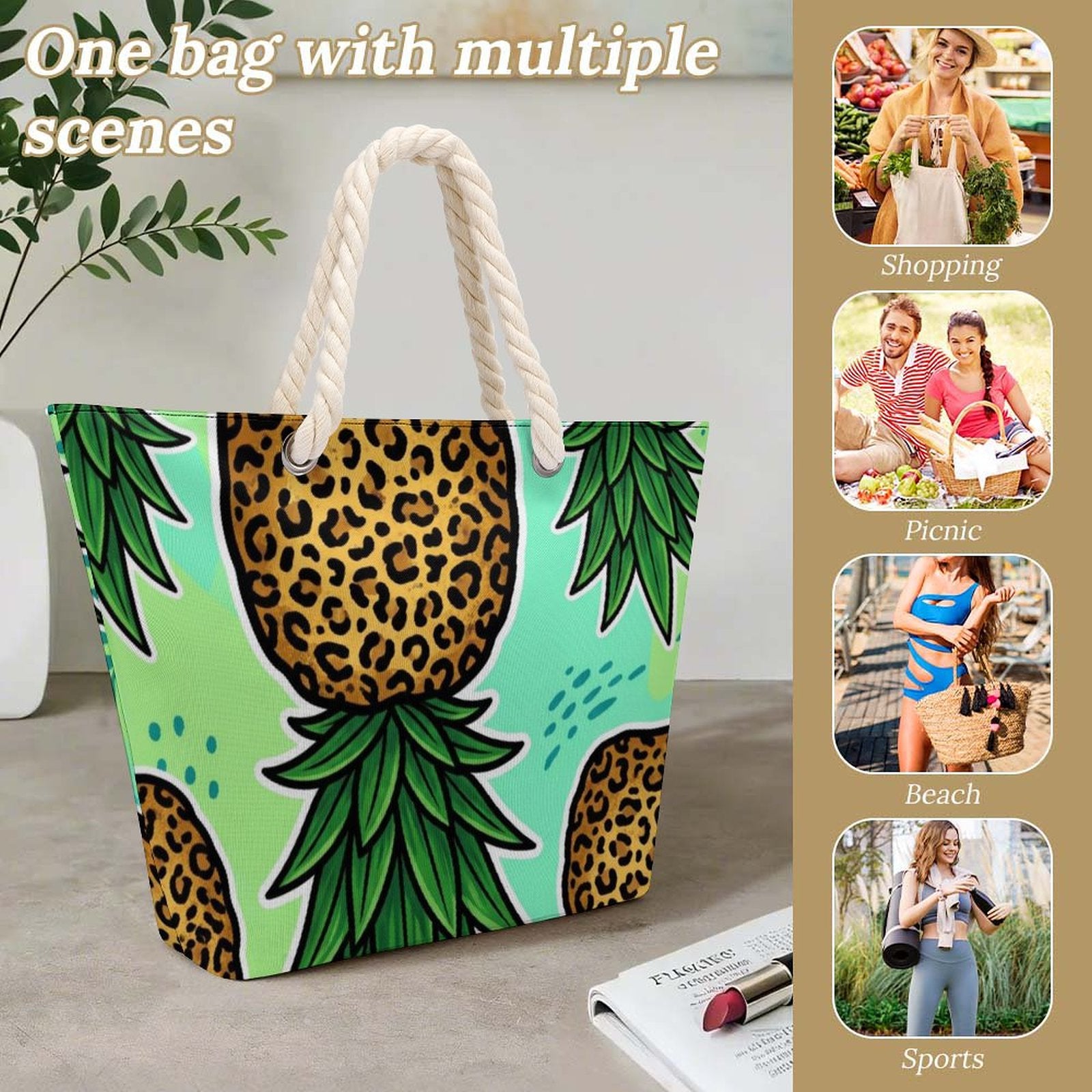 Pineapple Large Jute Tote Bag