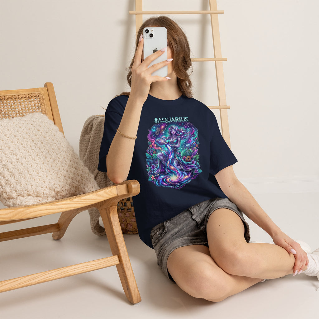 #AQUARIUS Unisex T-Shirt | Soft Lightweight 100% Combed Ring-Spun Cotton Tee with Cosmic Art Print