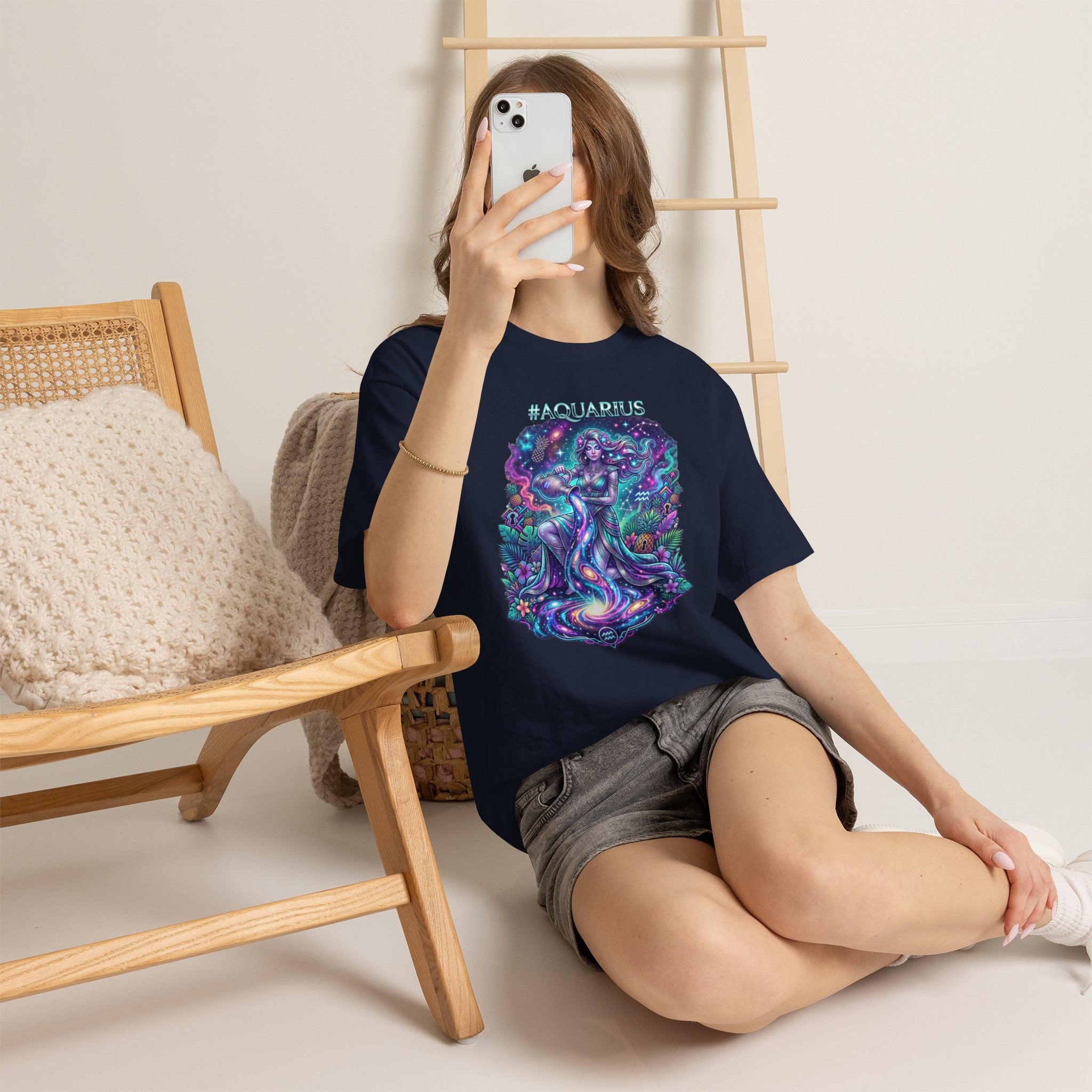 #AQUARIUS Unisex T-Shirt | Soft Lightweight 100% Combed Ring-Spun Cotton Tee with Cosmic Art Print