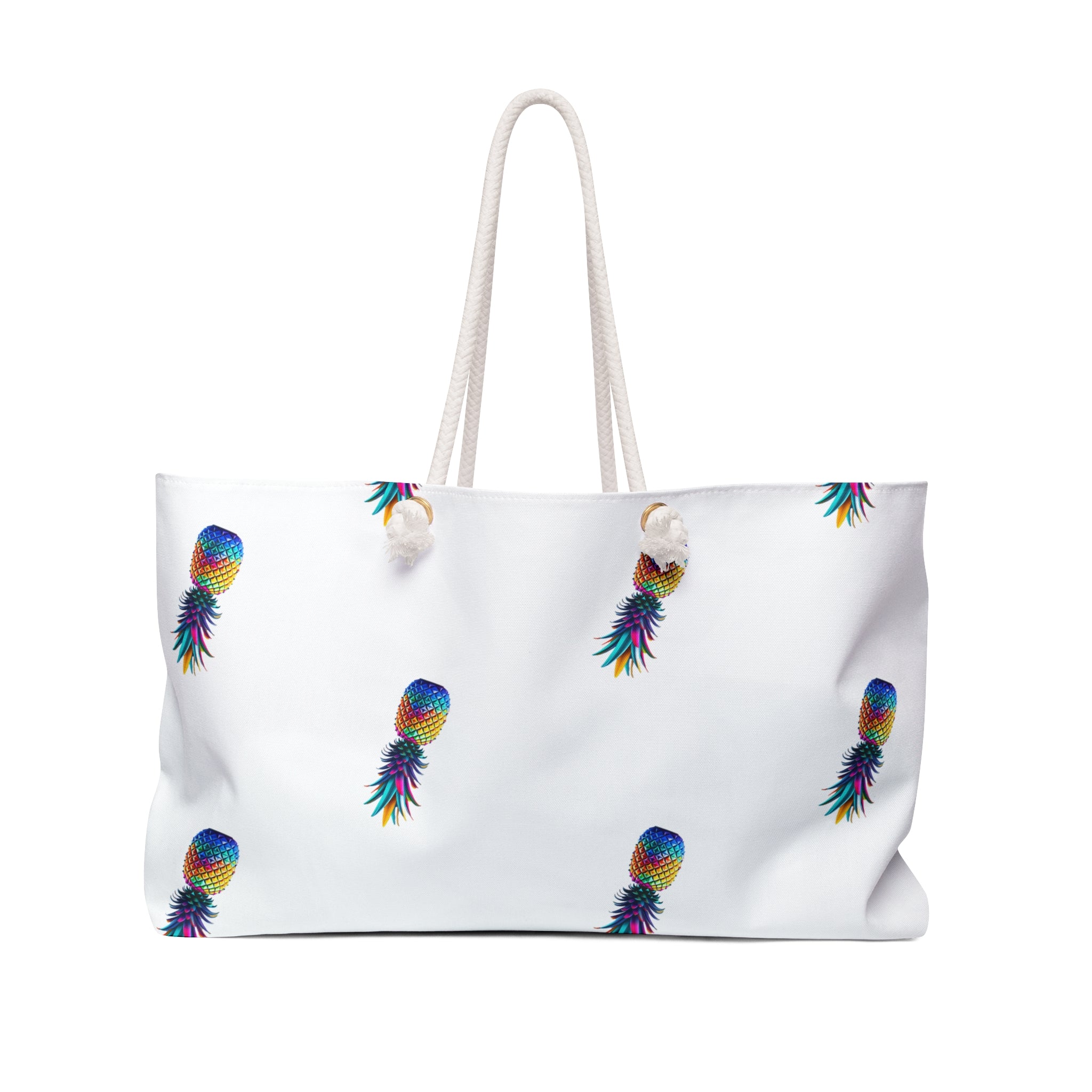 Colorful Pineapple Weekender Bag - Travel Tote for Summer Getaways (White)