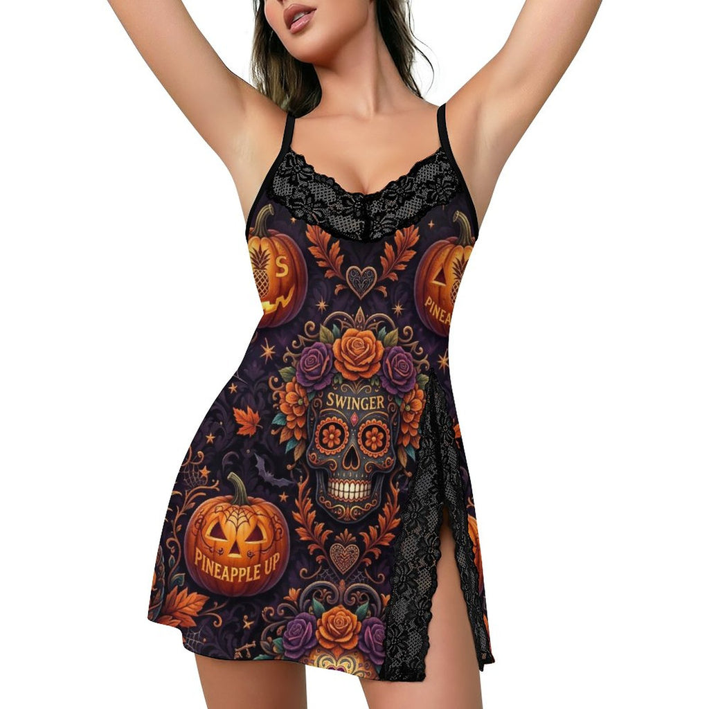Swinger Halloween Lace Camisole Pajama Dress | Sexy V-Neck Nightgown