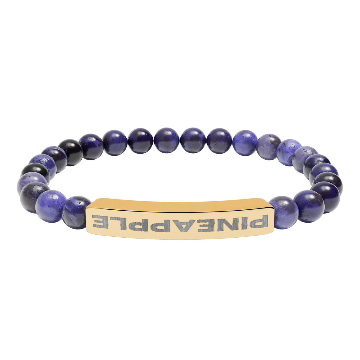 Upside Down Pineapple Natural Stone Stretch Bar Bracelet | Engraved Lifestyle Jewelry
