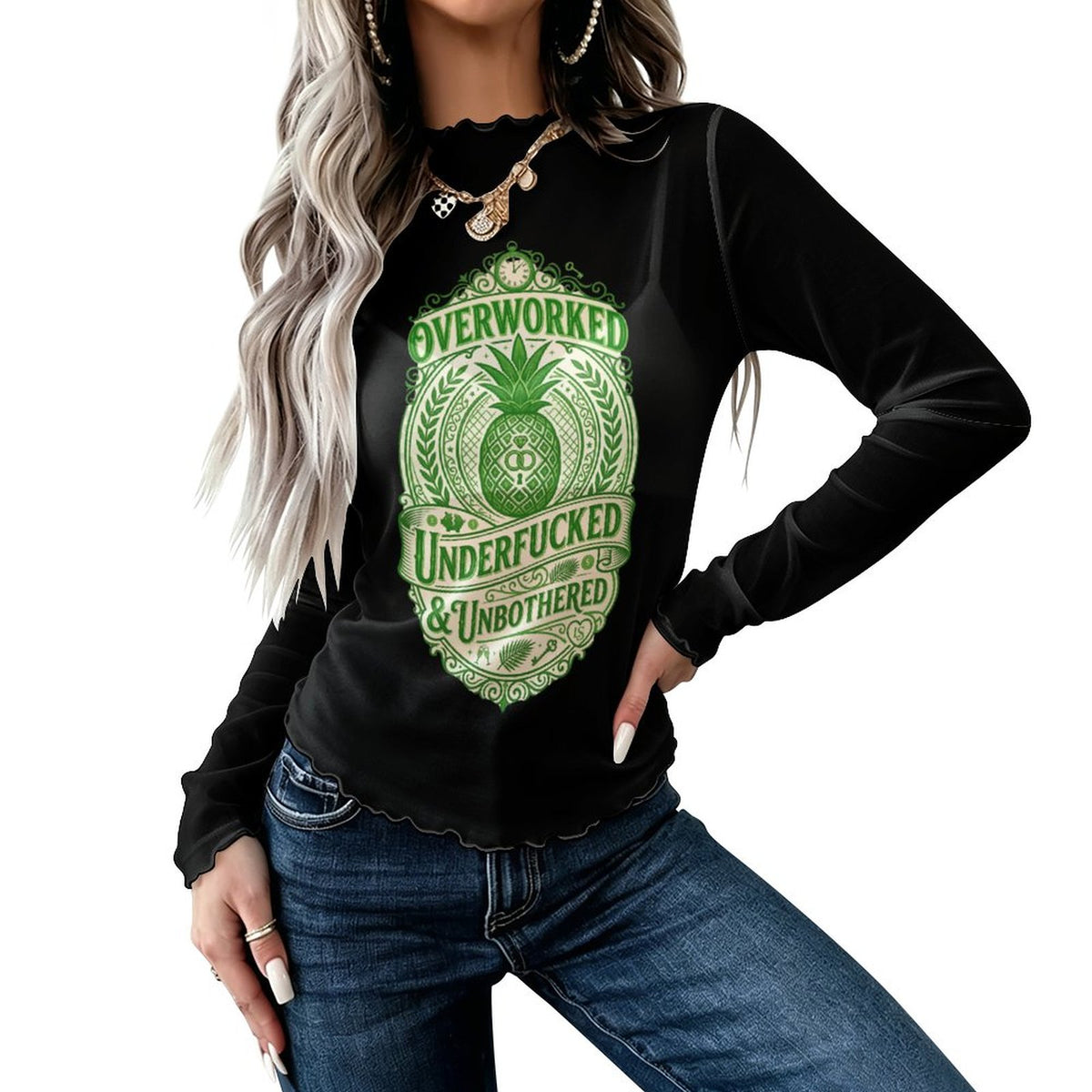 Overworked High Neck Mesh Top For Women