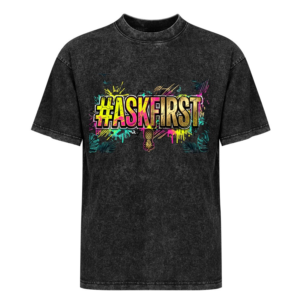 #ASKFIRST Vintage Wash Off Shoulder T-Shirt – Soft Cotton Short Sleeve Summer Top, Casual Chic Loose Fit Tee