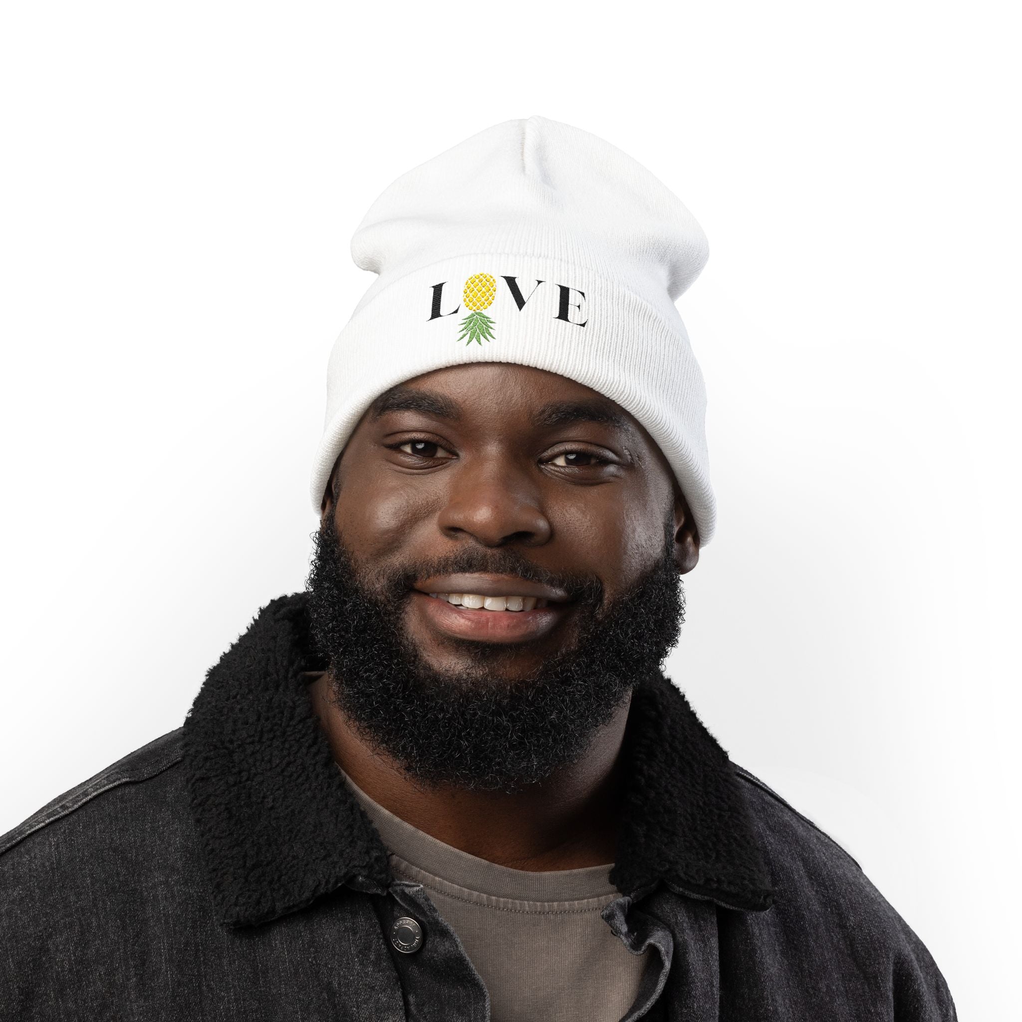 LOVE Pineapple Embroidered Knit Beanie