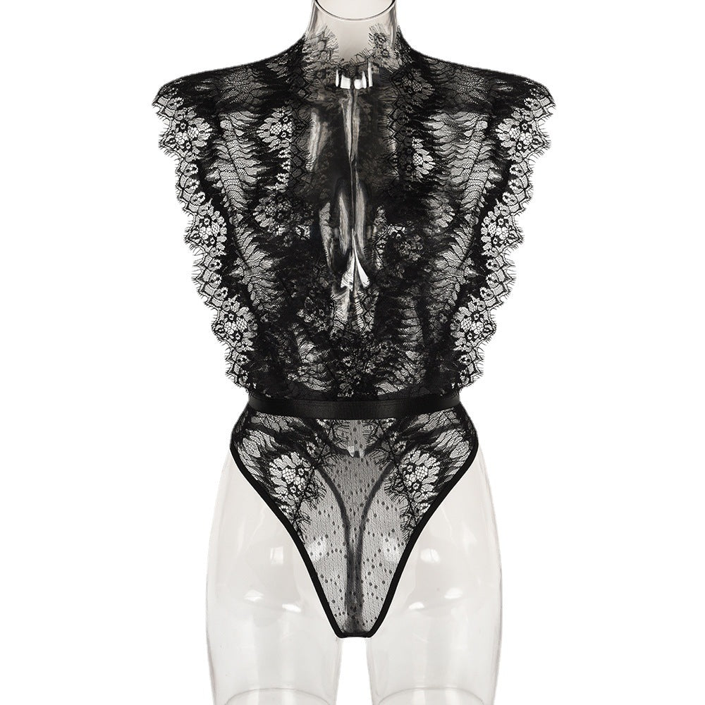 Sexy Lace Splicing Deep V-Neck Slimming Bodysuit