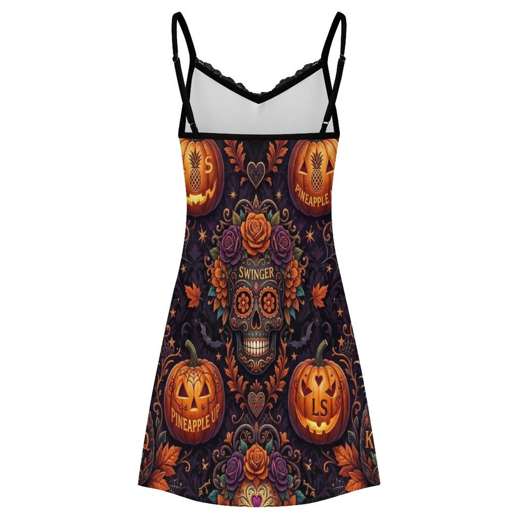 Swinger Halloween Lace Camisole Pajama Dress | Sexy V-Neck Nightgown