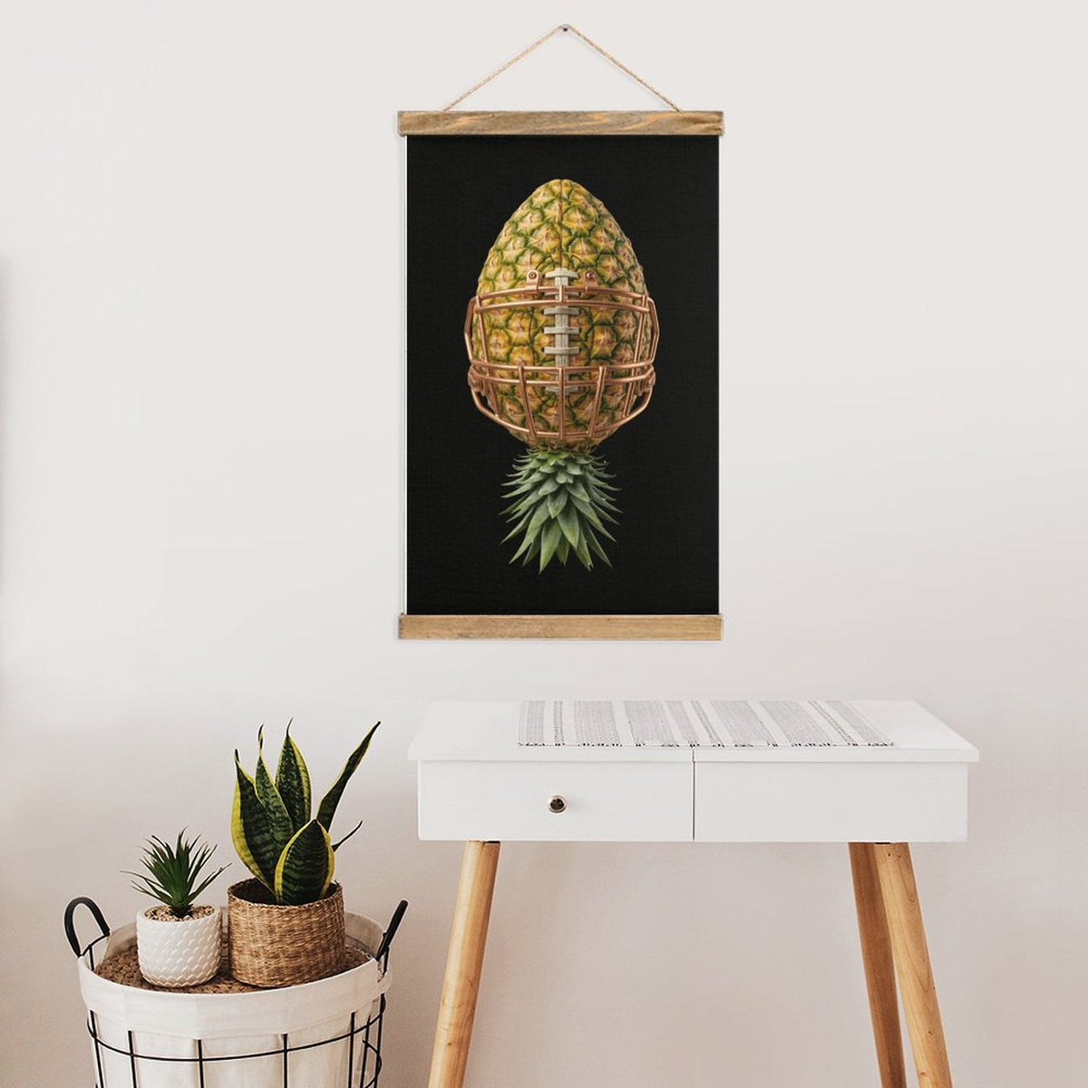 Pineapple Football Framed Flax Painting Wall Decor