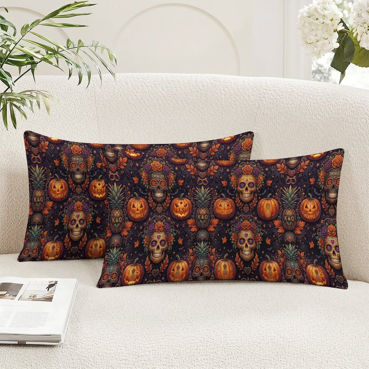 Halloween Swinger Inspired Flax Fabric Pillow Cover