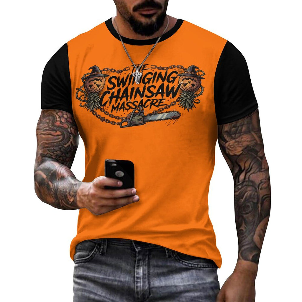 The Swinging Chainsaw Massacre Men’s Cotton Comfort T-Shirt | Horror Graphic Crew Neck Tee