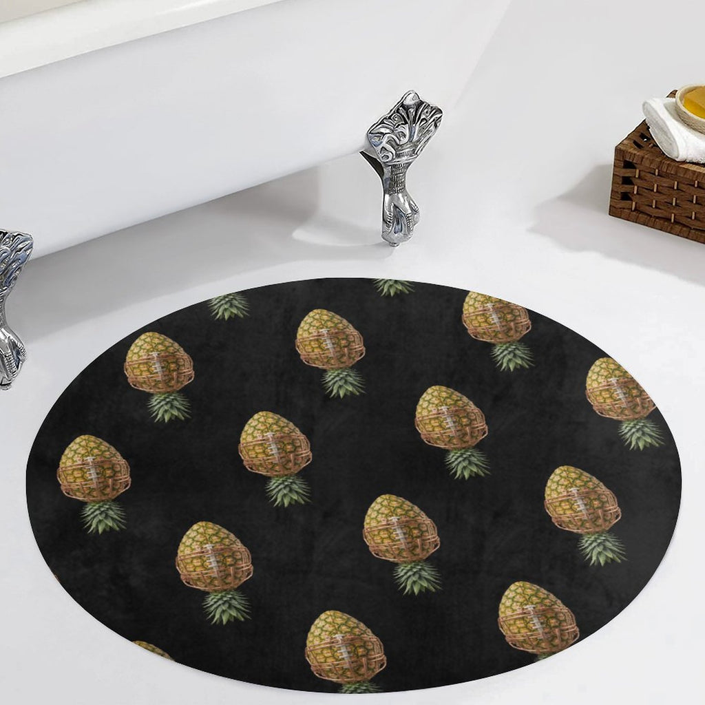 Pineapple Football Round Coral Velvet Warm Floor Mat