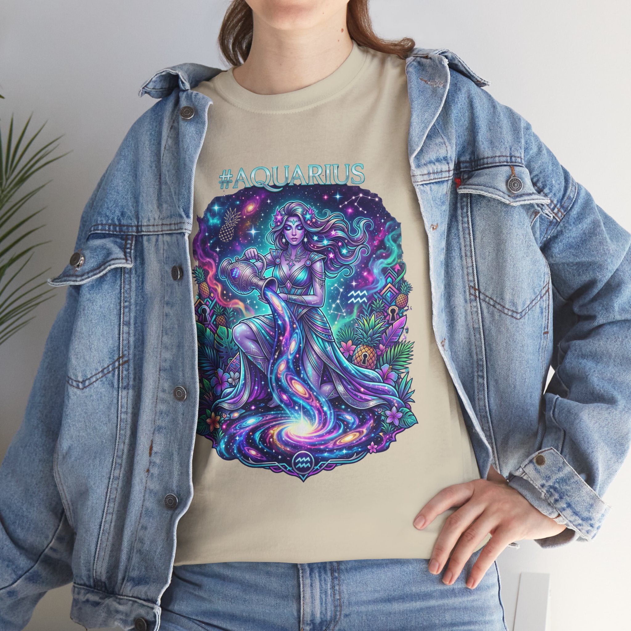 #AQUARIUS Unisex T-Shirt | Soft Lightweight 100% Combed Ring-Spun Cotton Tee with Cosmic Art Print