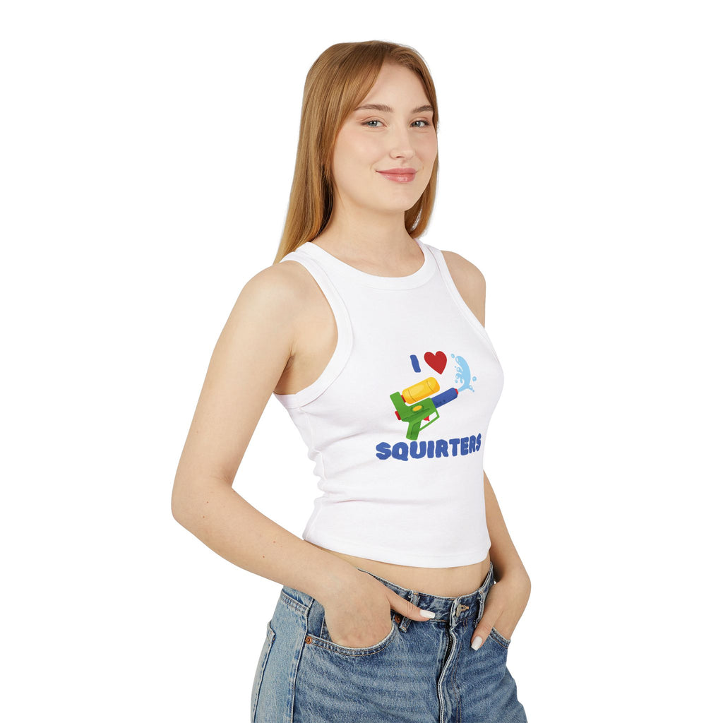 I Love Squirt Guns Women's Racer Tank Top, Summer Crop Top, Funny Water Gun Shirt, Beach Wear, Gift for Water Party