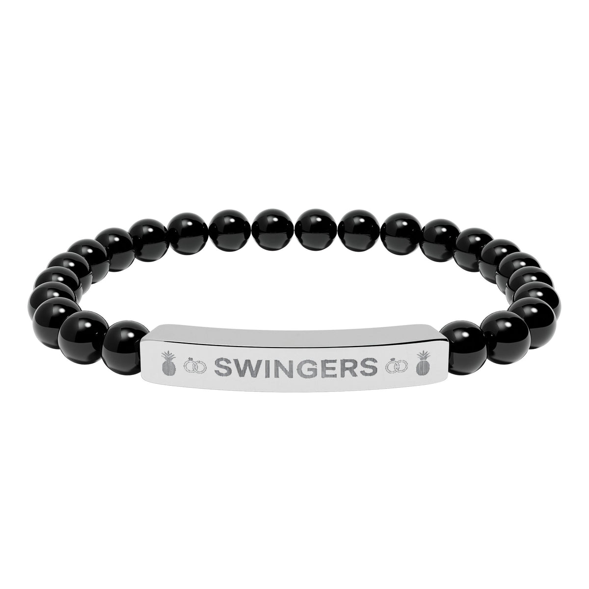Swingers Engraved Natural Stone Stretch Bracelet | Hypoallergenic 316L Steel Jewelry