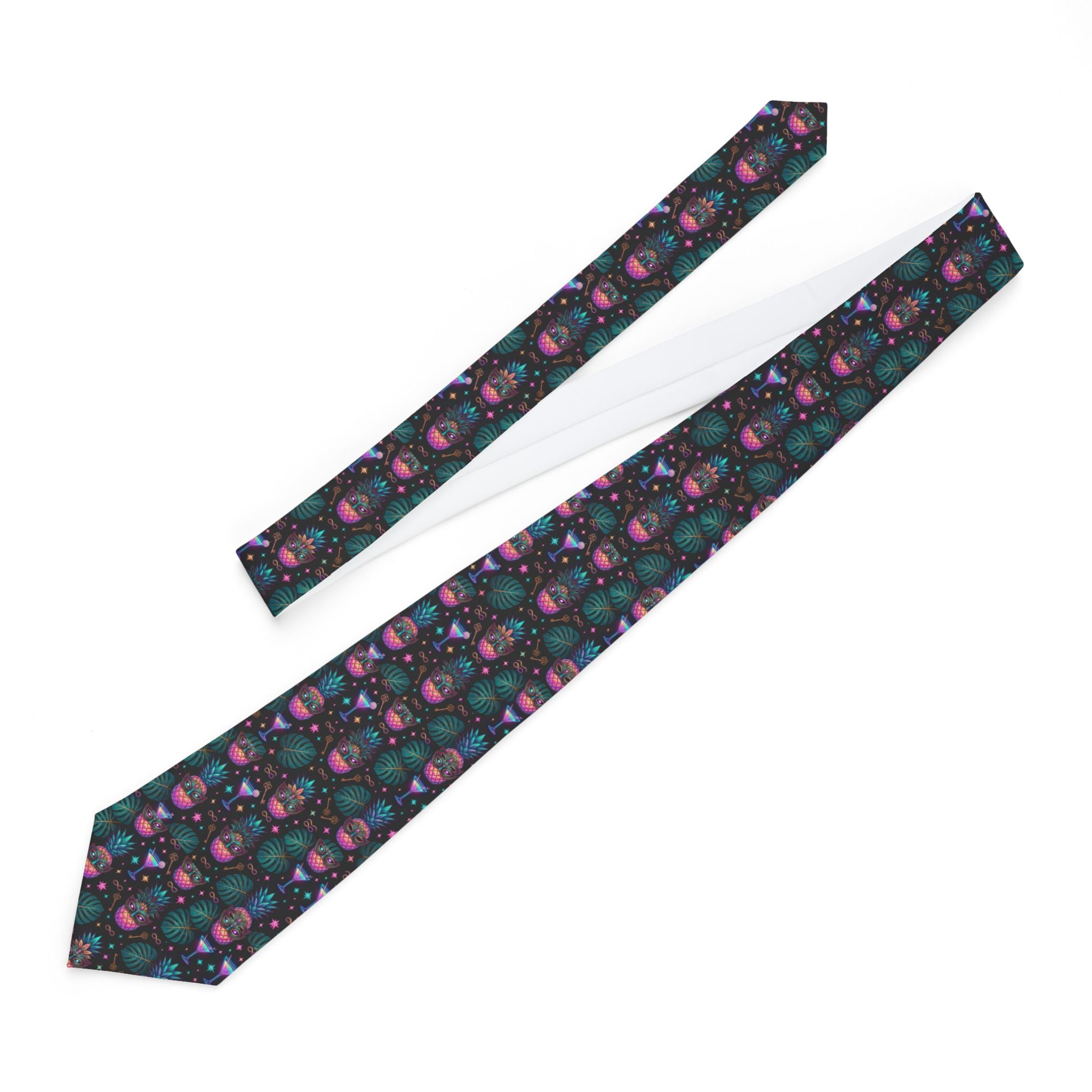 Slim Teal Satin Necktie | Geometric Magenta & Aqua Tie