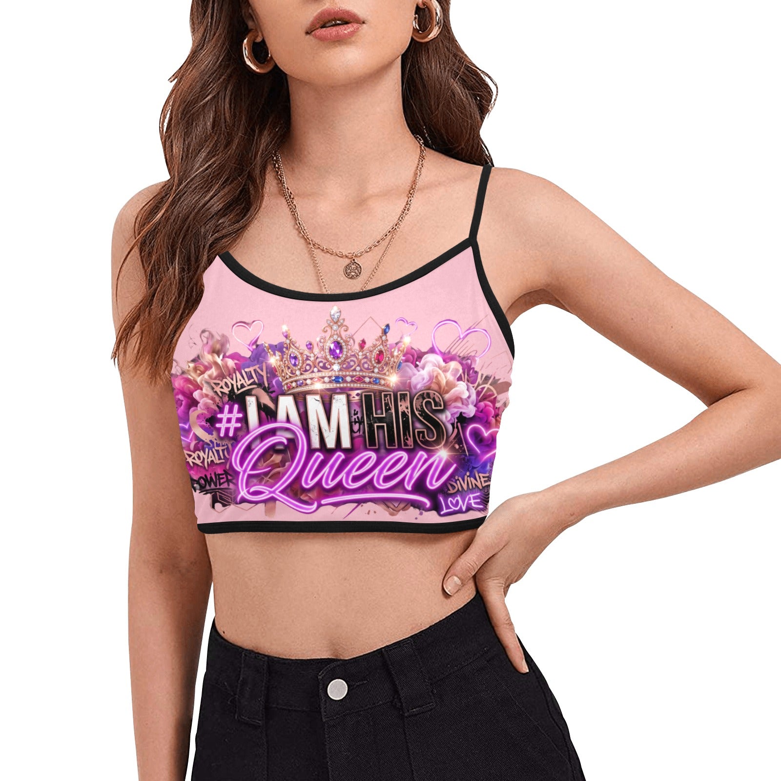 #IAMHISQUEEN Women’s Spaghetti Strap Crop Top – Sexy Stretch Yoga Tank, Lightweight Quick-Dry Fitness Crop Top for Women