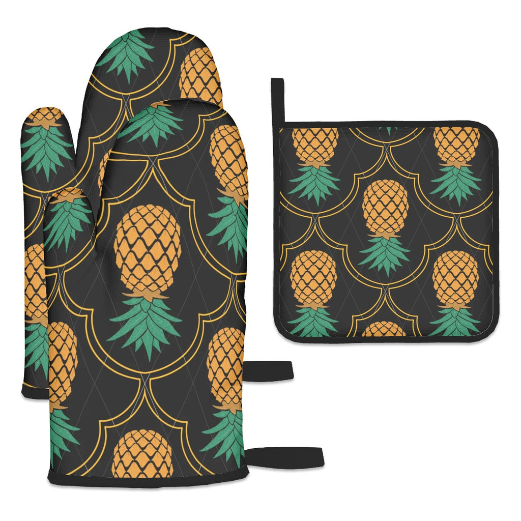 Upside Down Pineapple Oven Mitts and Pot Holders Sets (3pcs)