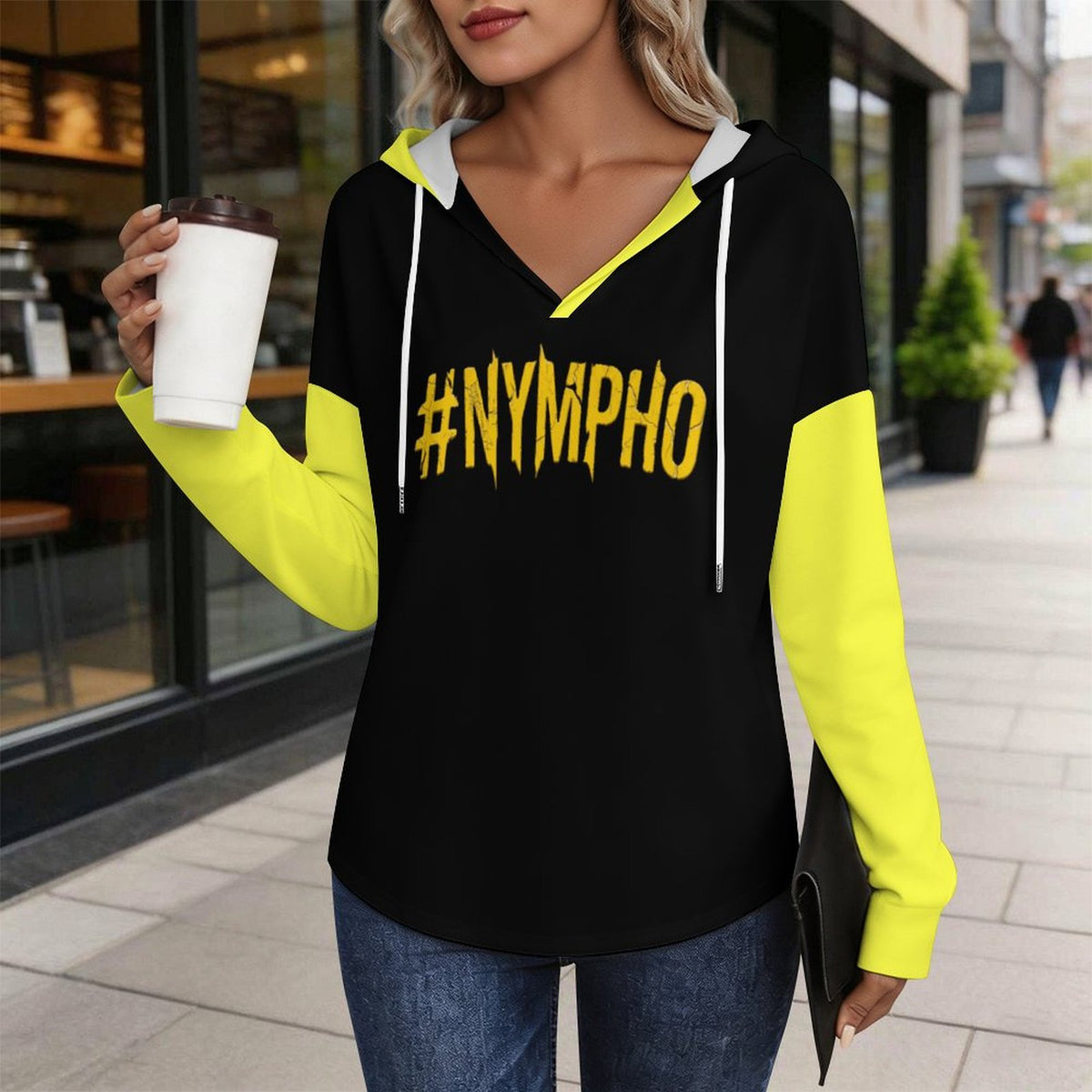 #NYMPHO Women's V Neck Long Sleeve Hoodie