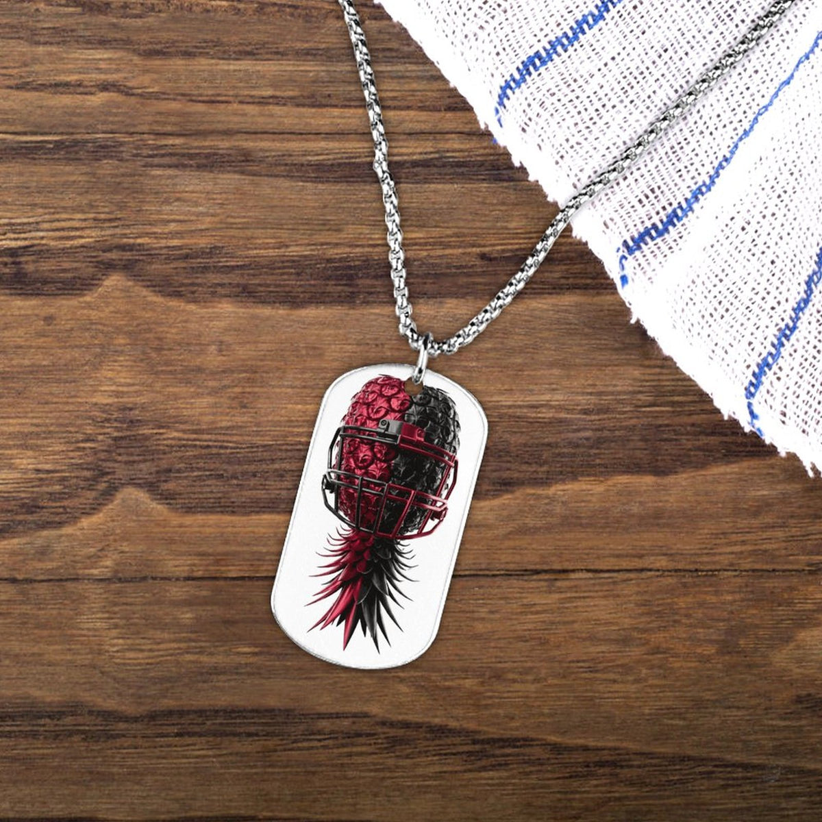 Football Inspired Memorial Necklace with Titanium Steel Square Pendant