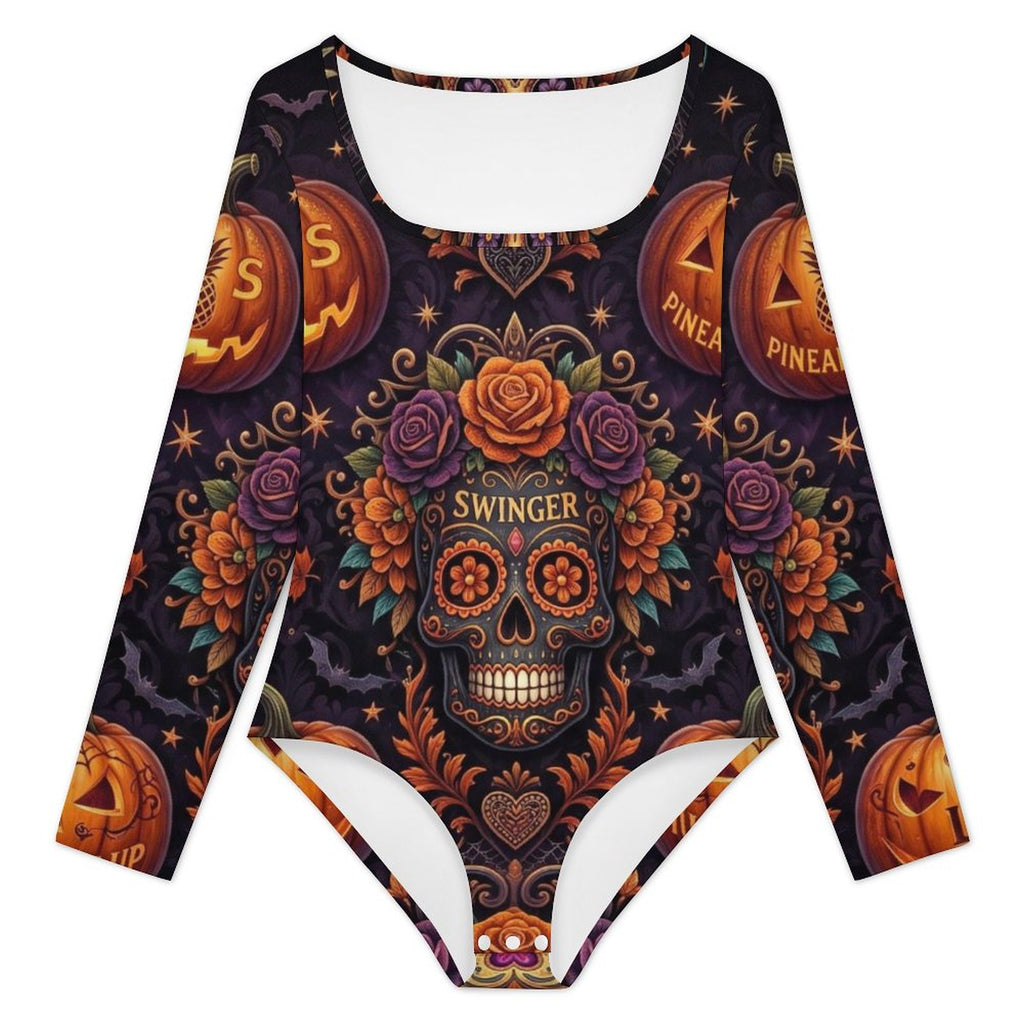 Swinger Halloween Square Neck Long Sleeve Bodysuit Jumpsuit for Women