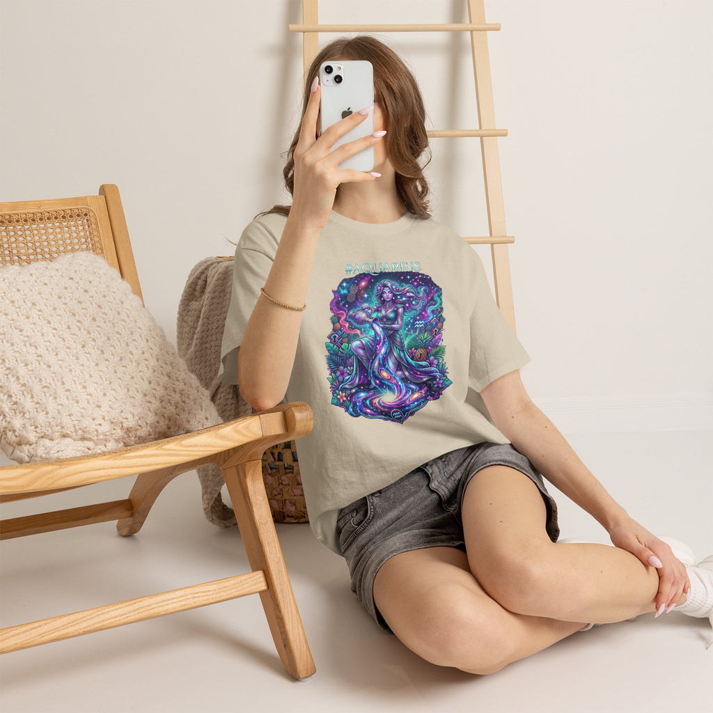 #AQUARIUS Unisex T-Shirt | Soft Lightweight 100% Combed Ring-Spun Cotton Tee with Cosmic Art Print