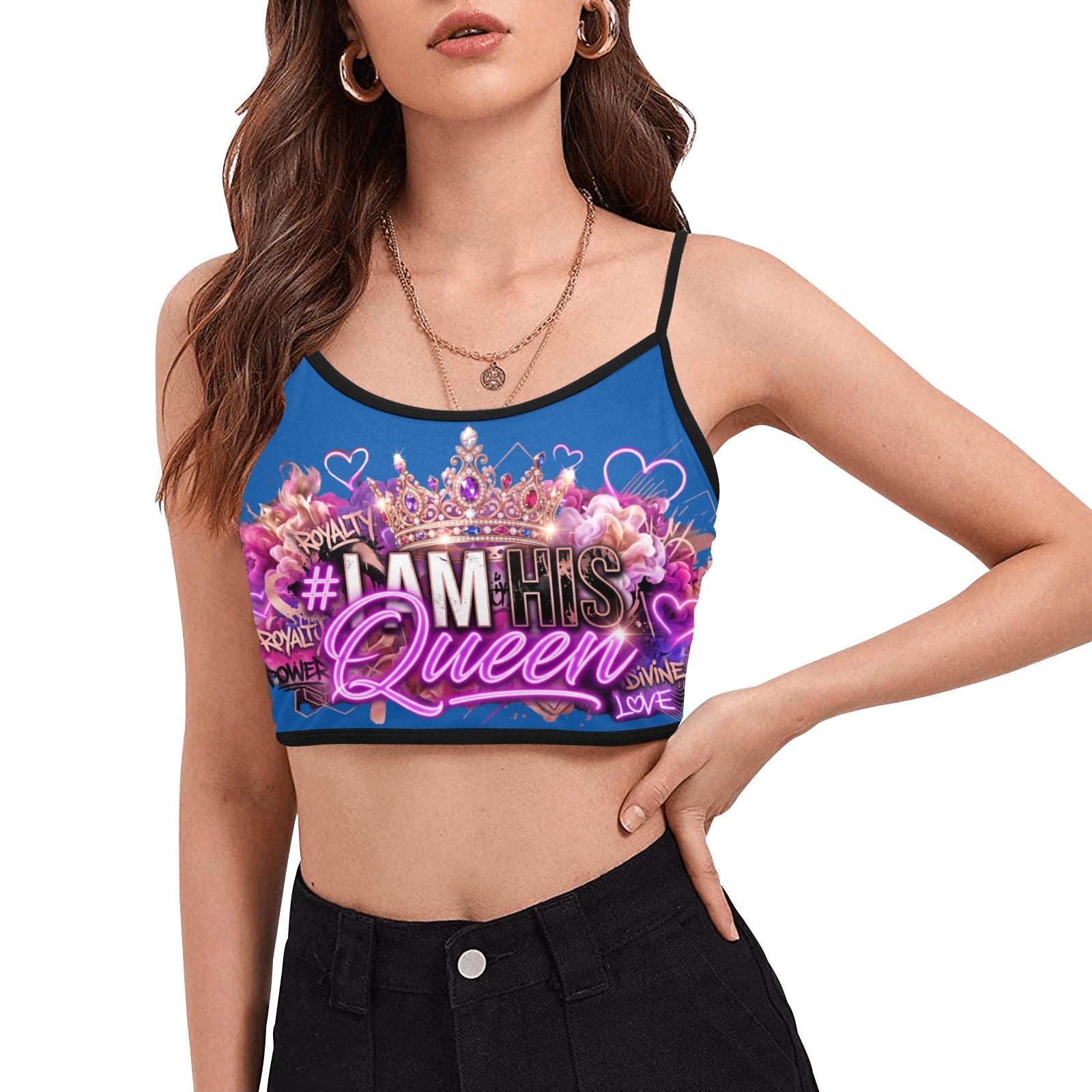 #IAMHISQUEEN Women’s Spaghetti Strap Crop Top – Sexy Stretch Yoga Tank, Lightweight Quick-Dry Fitness Crop Top for Women