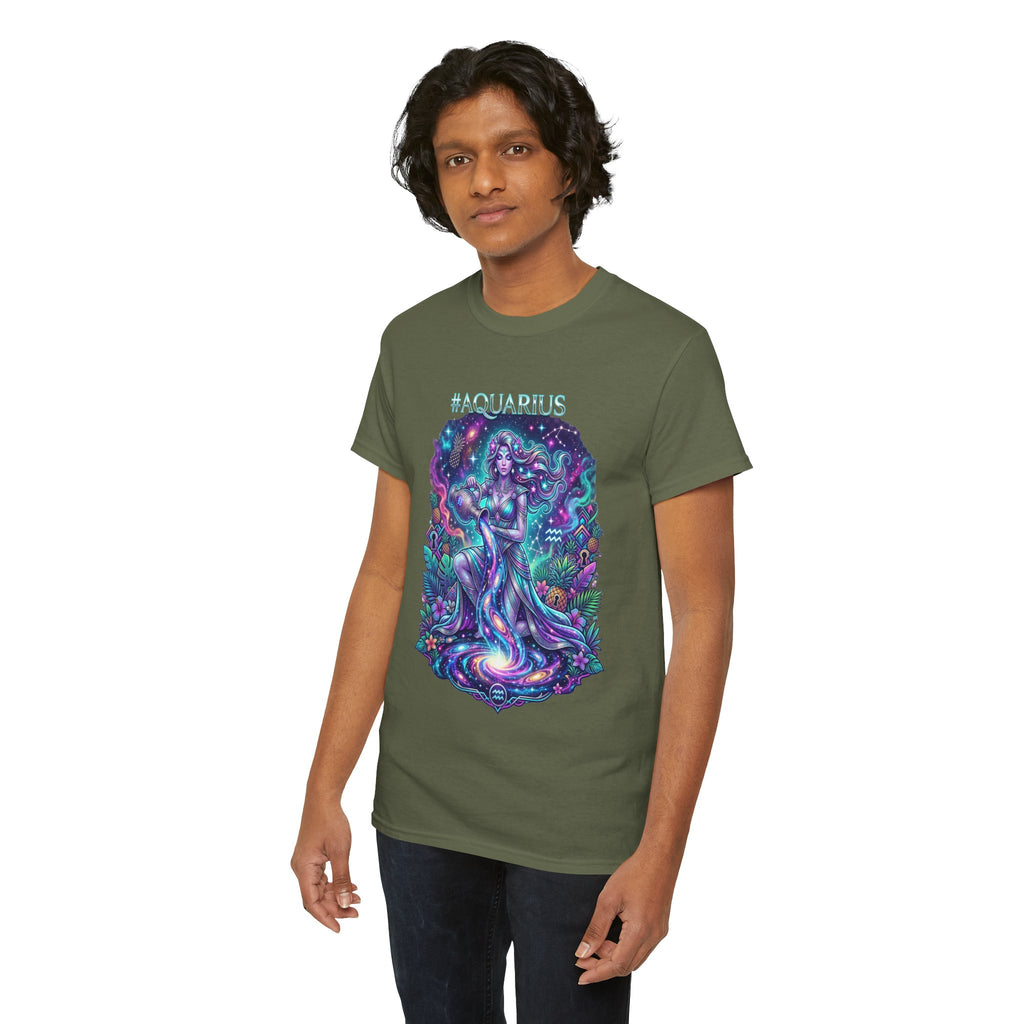 #AQUARIUS Unisex T-Shirt | Soft Lightweight 100% Combed Ring-Spun Cotton Tee with Cosmic Art Print