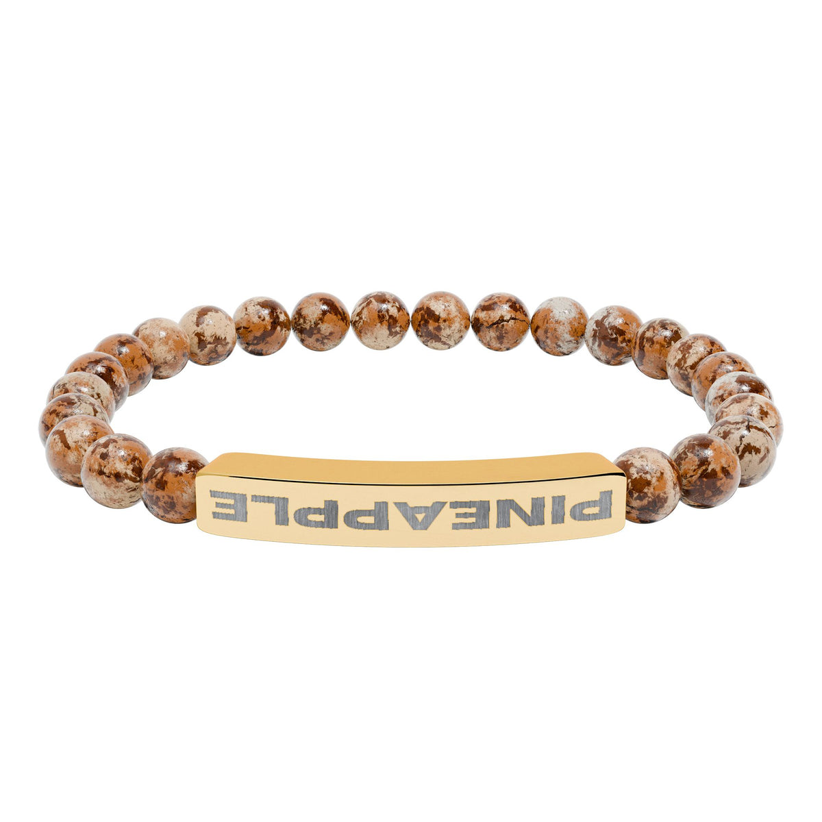 Upside Down Pineapple Natural Stone Stretch Bar Bracelet | Engraved Lifestyle Jewelry