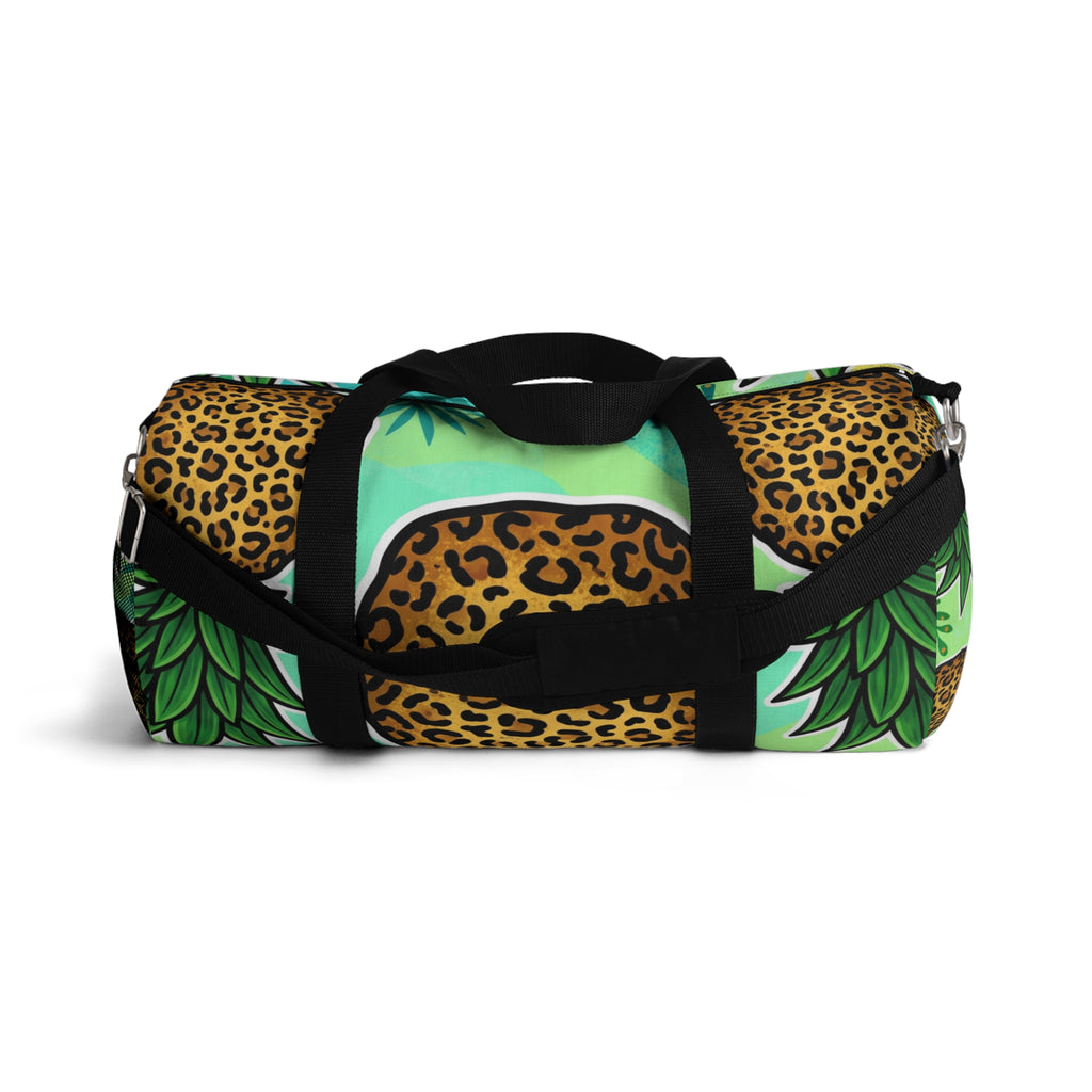 Tropical Pineapple Duffel Bag | Leopard Print Palm Travel Gym Bag with Mesh Pocket & Adjustable Strap