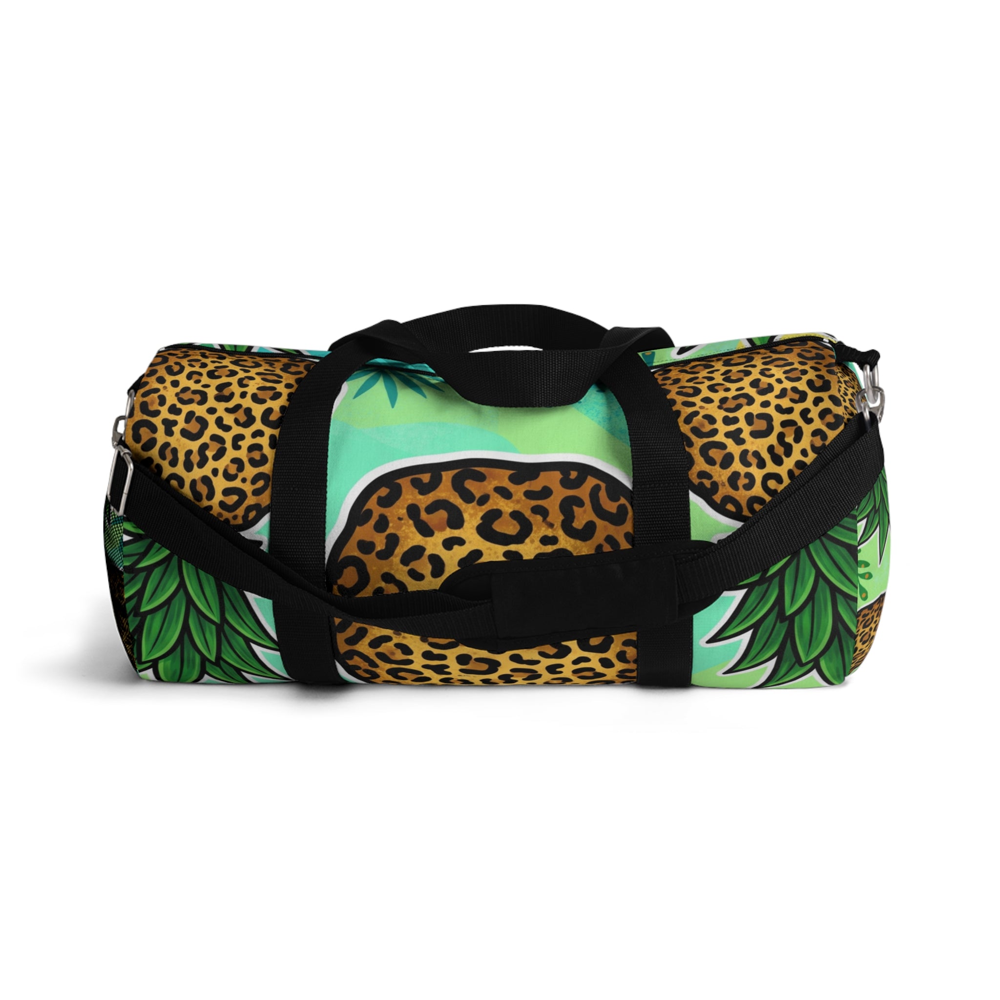 Tropical Pineapple Duffel Bag | Leopard Print Palm Travel Gym Bag with Mesh Pocket & Adjustable Strap