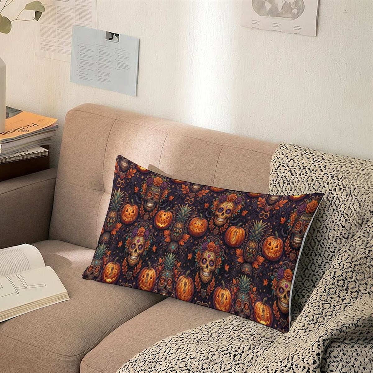 Halloween Swinger Inspired Flax Fabric Pillow Cover