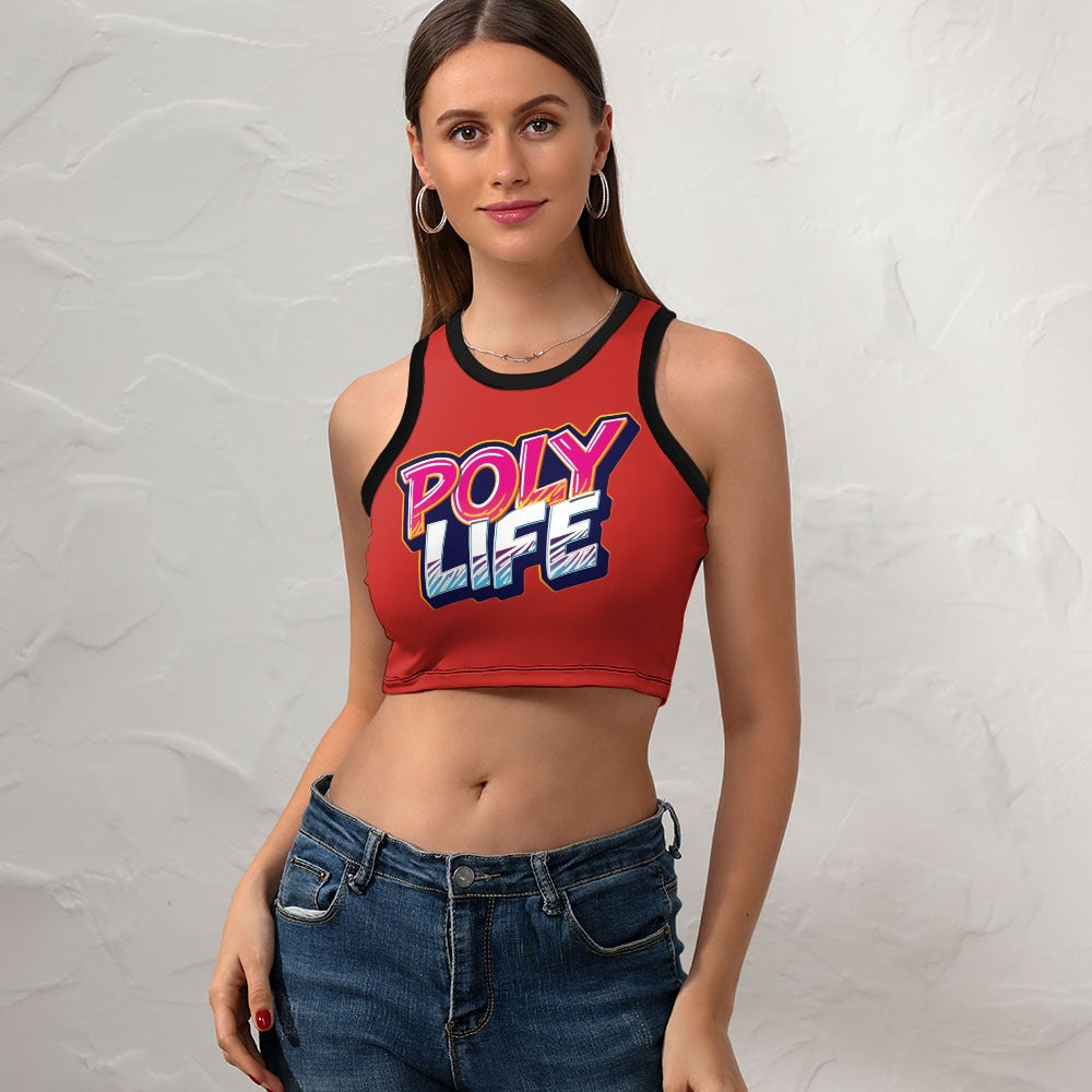 Poly Life Women's Cropped Slim Racer Tank Top – Lightweight Stretch Fit | Athletic & Casual Wear