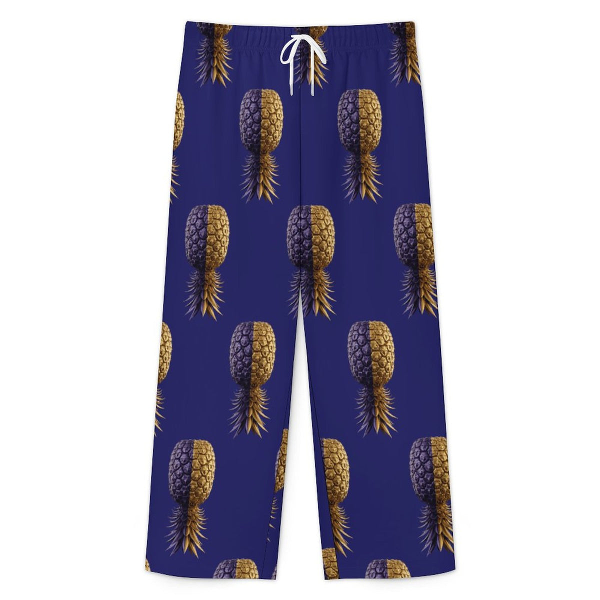 Football Purple & Gold Pineapple Drawstring Wide Leg Casual Pants