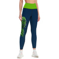 Neon Green & Navy Women’s Workout Yoga Pants with Lines | High-Waist Printed Activewear Leggings