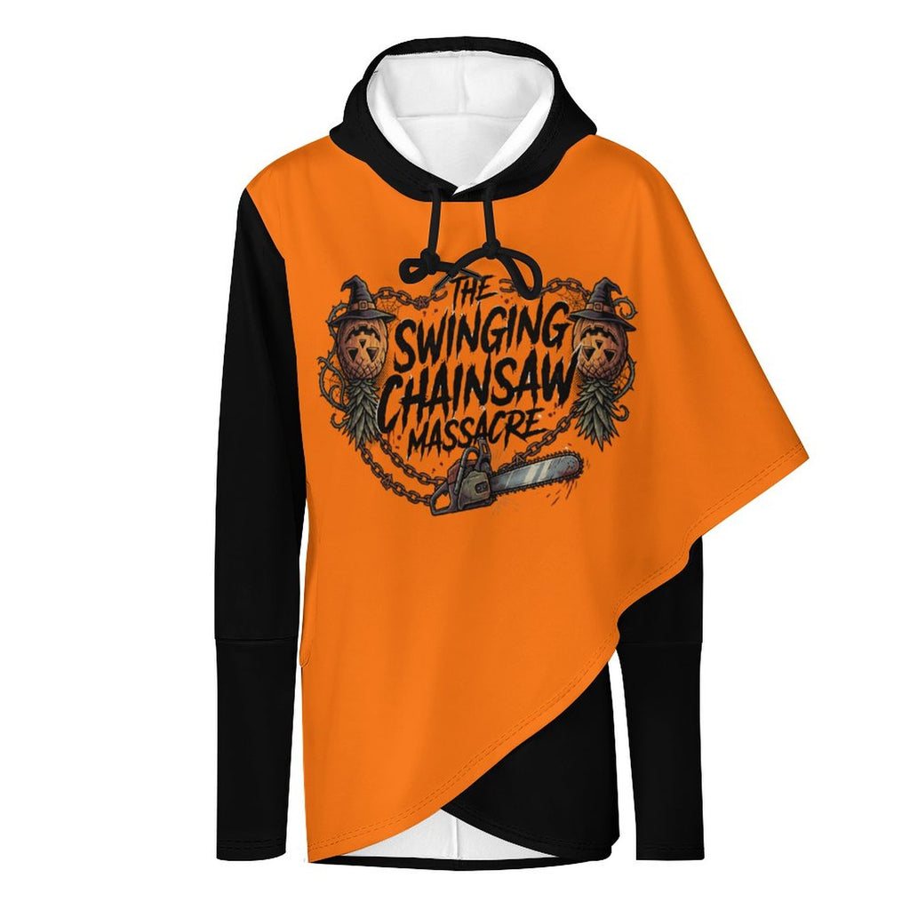 The Swinging Chainsaw Massacre Poncho-style Long Sleeve Women Hoodie with Irregular Hem