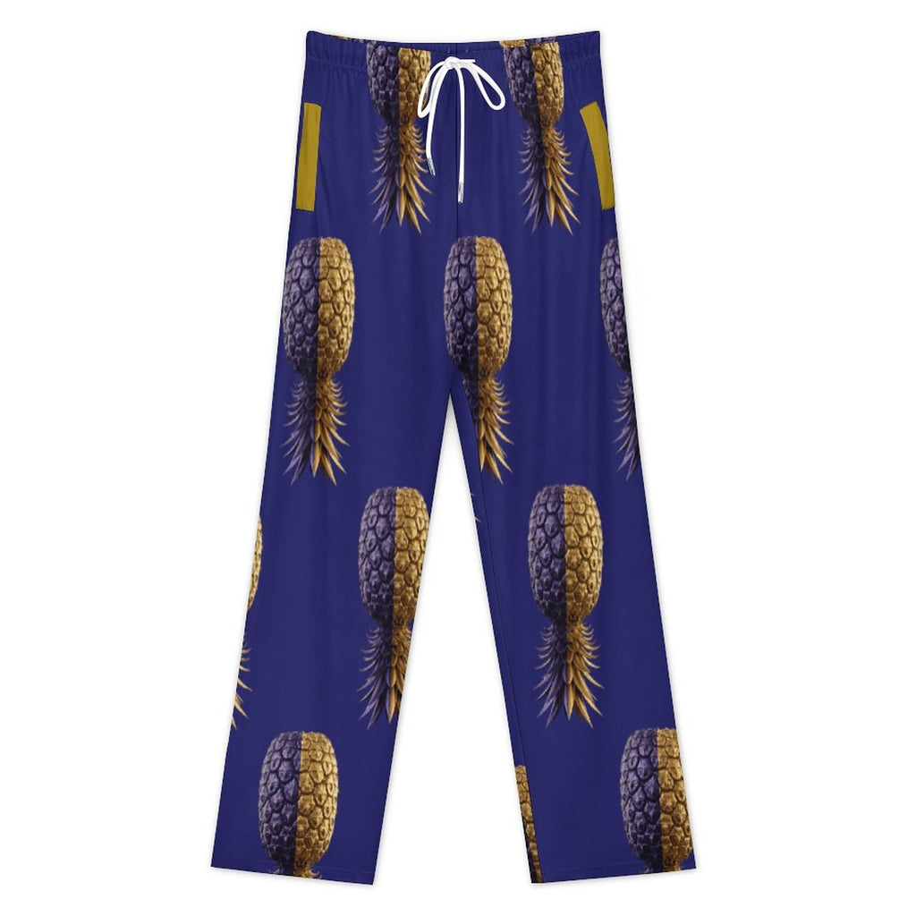 Football Purple & Gold Pineapple Cotton Loose Loungewear Pants for Men