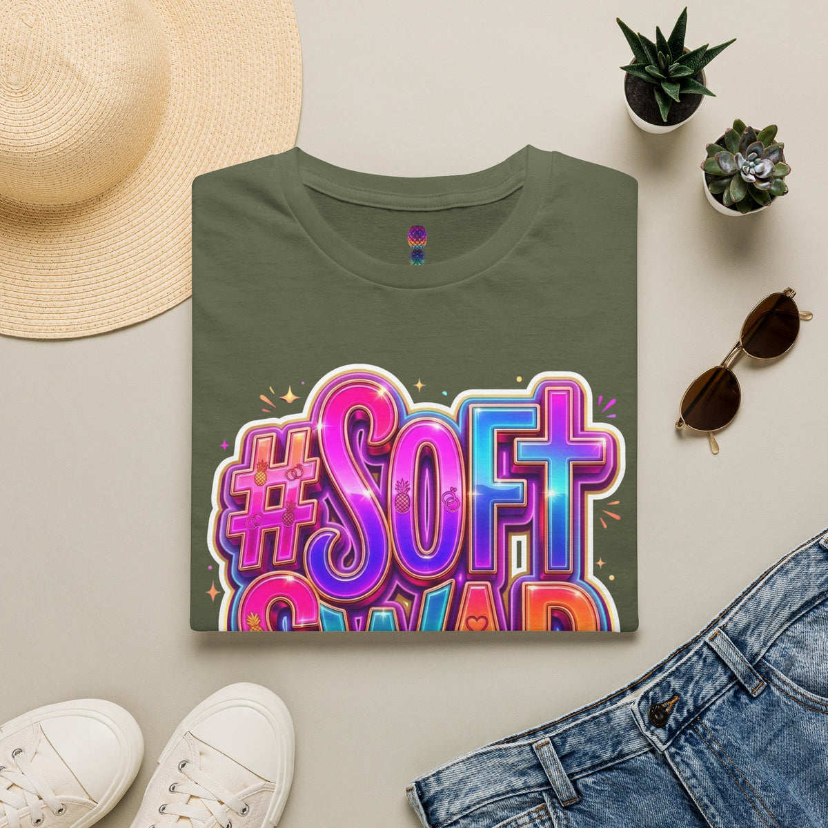 #Soft Swap Graphic T-Shirt | Colorful Y2K Cotton Tee