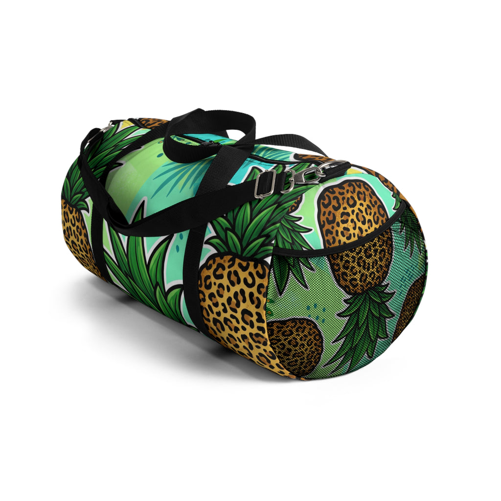 Tropical Pineapple Duffel Bag | Leopard Print Palm Travel Gym Bag with Mesh Pocket & Adjustable Strap