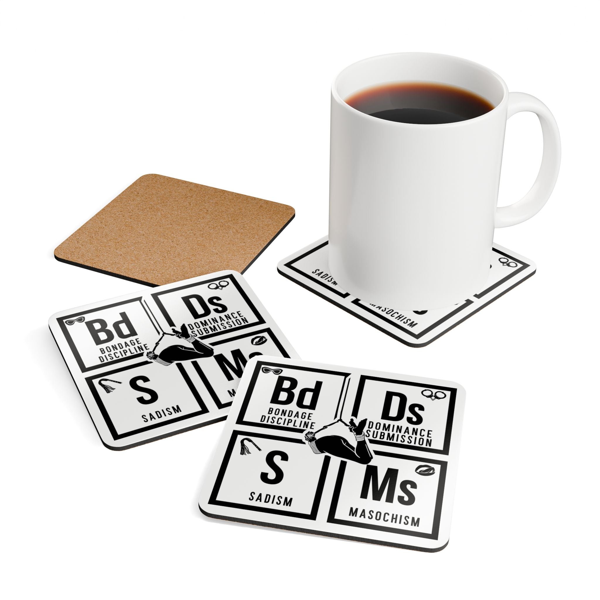 Seductive Bondage-Themed Corkwood Coaster Set - Perfect for Home Bars & BDSM Enthusiasts