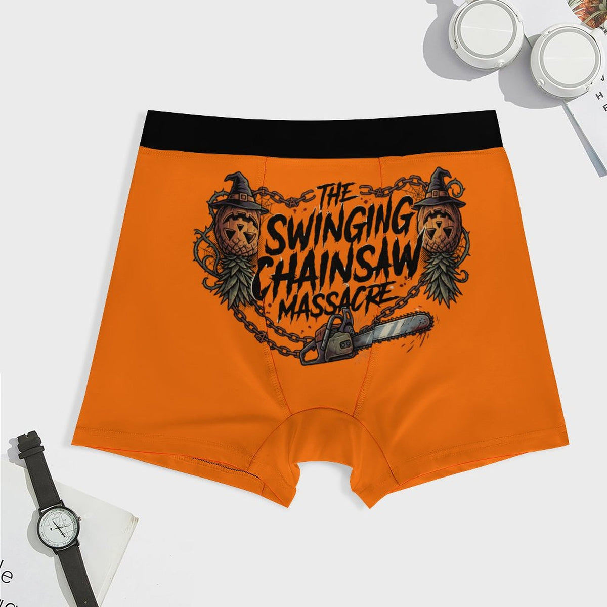 The Swinging Chainsaw Massacre Ice Silk Men’s Cooling Boxer Shorts | Breathable Horror Print Underwear