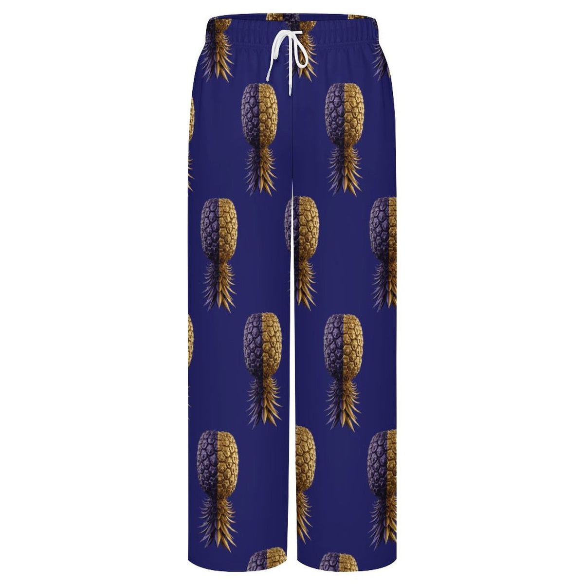 Football Purple & Gold Pineapple Drawstring Wide Leg Casual Pants