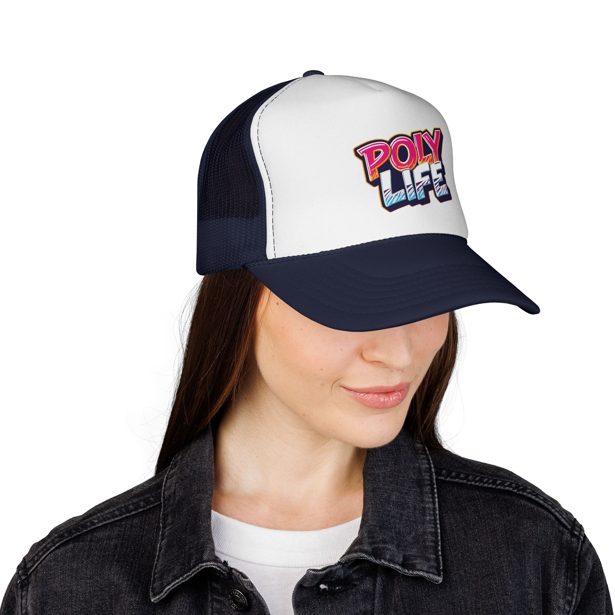 Poly Life Trucker Cap — Retro Surf Logo Mesh Hat