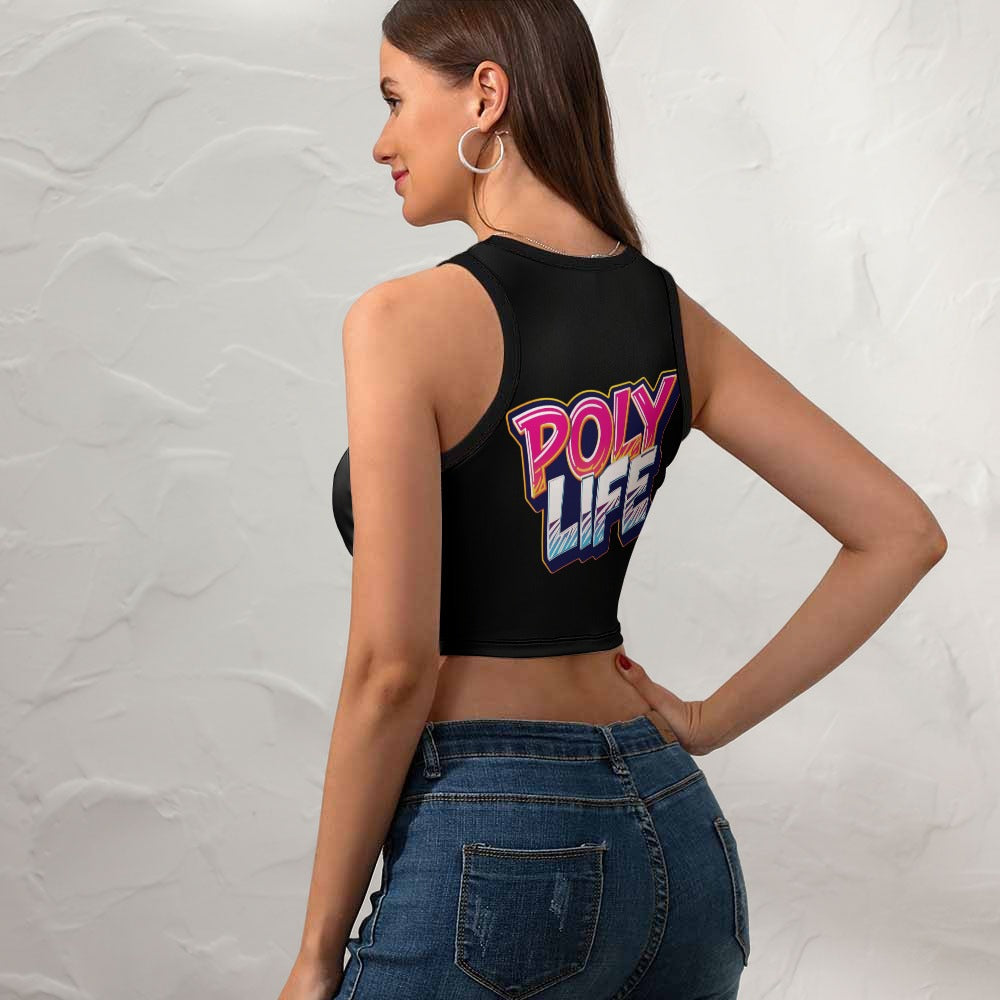 Poly Life Women's Cropped Slim Racer Tank Top – Lightweight Stretch Fit | Athletic & Casual Wear