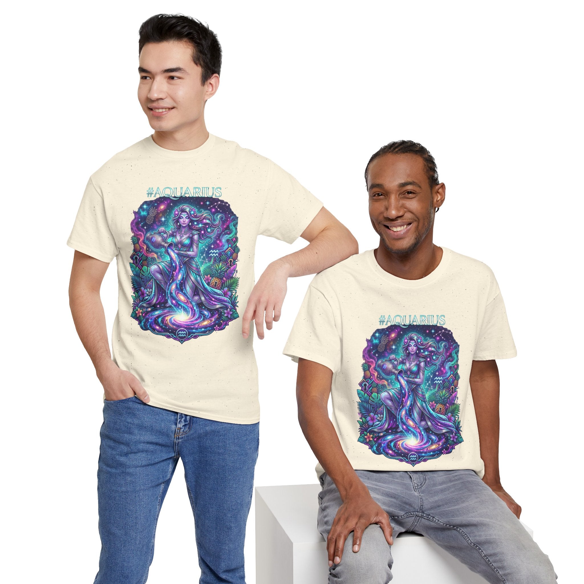 #AQUARIUS Unisex T-Shirt | Soft Lightweight 100% Combed Ring-Spun Cotton Tee with Cosmic Art Print