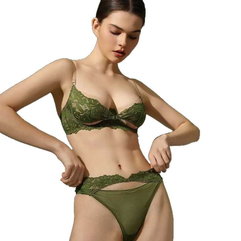Sexy Lace Underwear  Ultra-thin Embroidered Large Bust Minimizer Push-up Bra Cross-border Bra Set