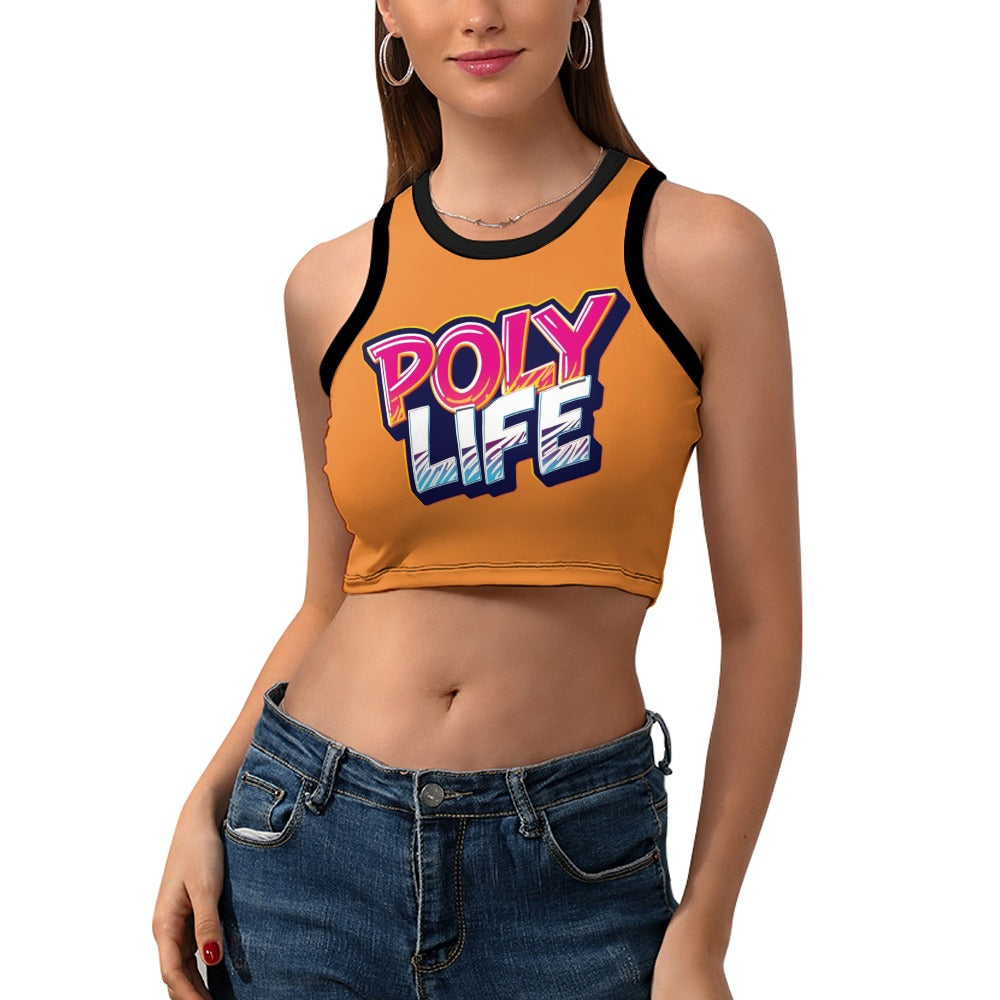 Poly Life Women's Cropped Slim Racer Tank Top – Lightweight Stretch Fit | Athletic & Casual Wear
