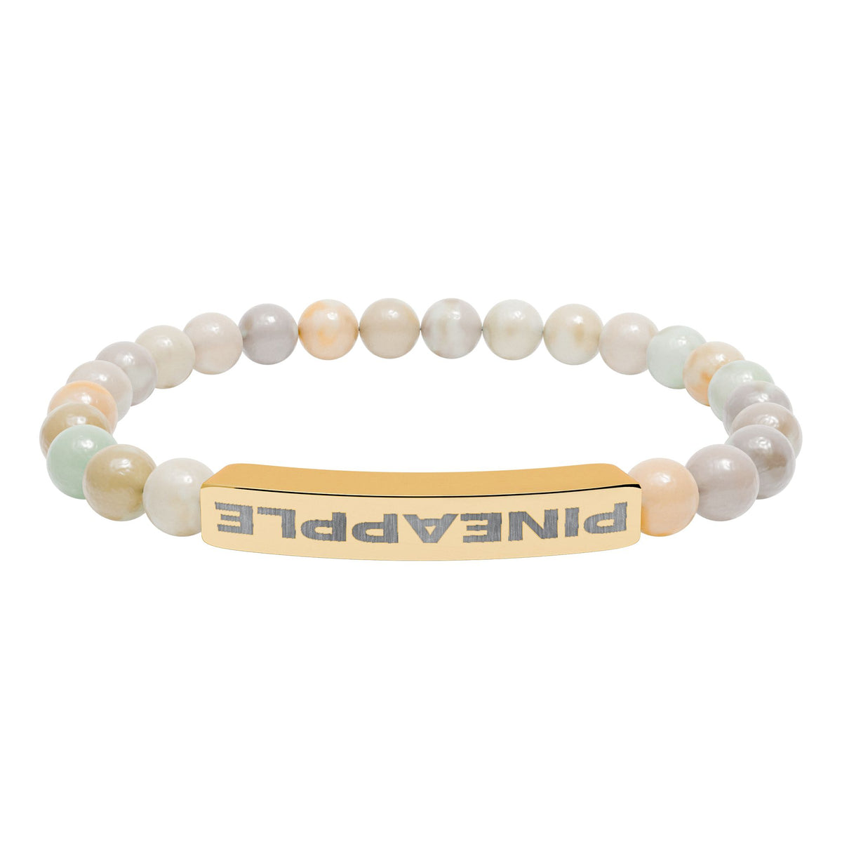 Upside Down Pineapple Natural Stone Stretch Bar Bracelet | Engraved Lifestyle Jewelry