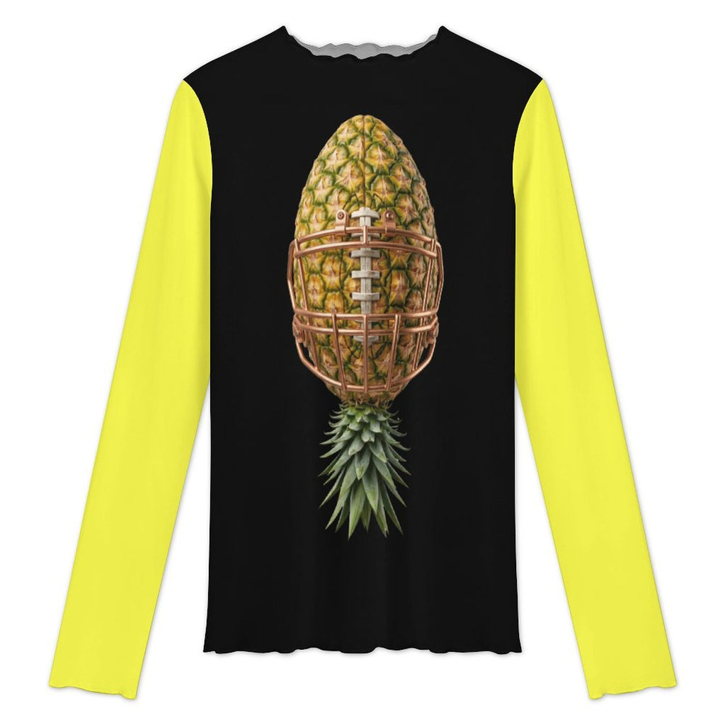 Pineapple Football High Neck Mesh Top For Women
