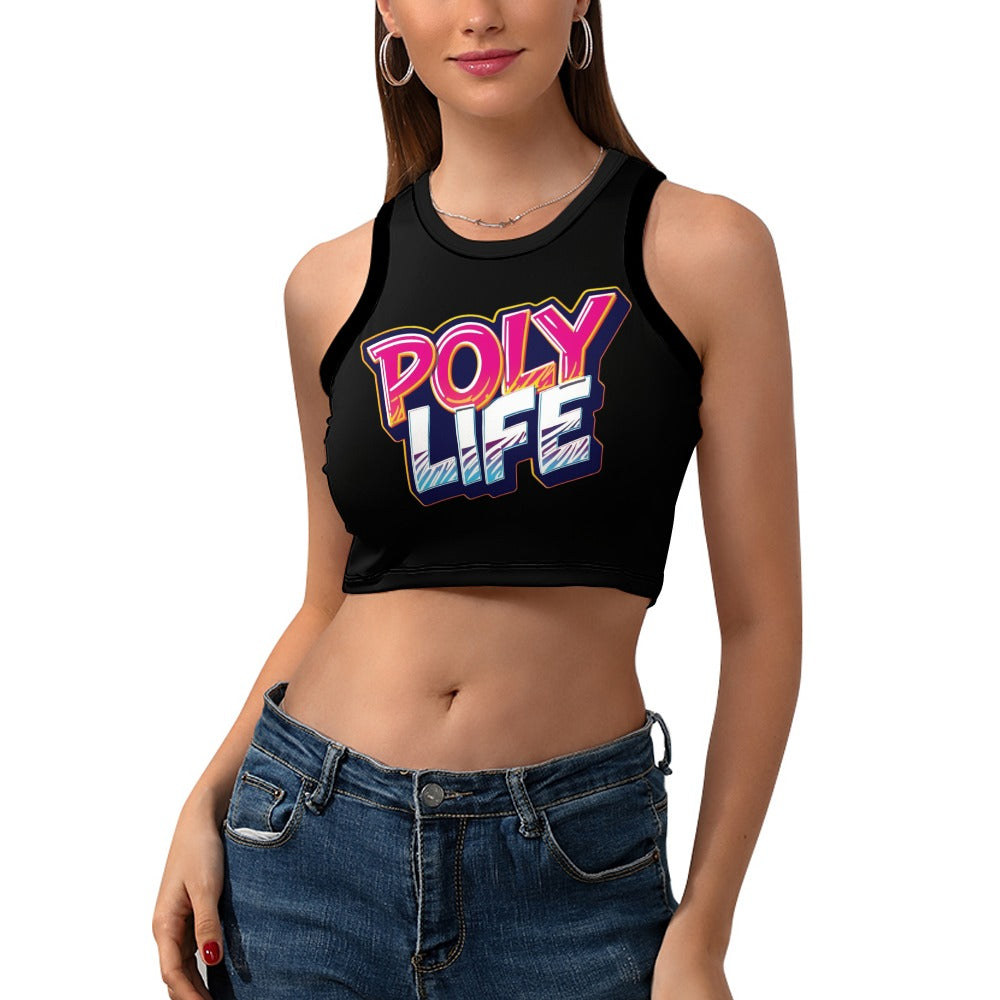 Poly Life Women's Cropped Slim Racer Tank Top – Lightweight Stretch Fit | Athletic & Casual Wear
